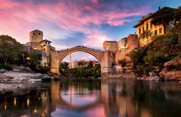 Famous Mostar Bridge With Beautiful Sky